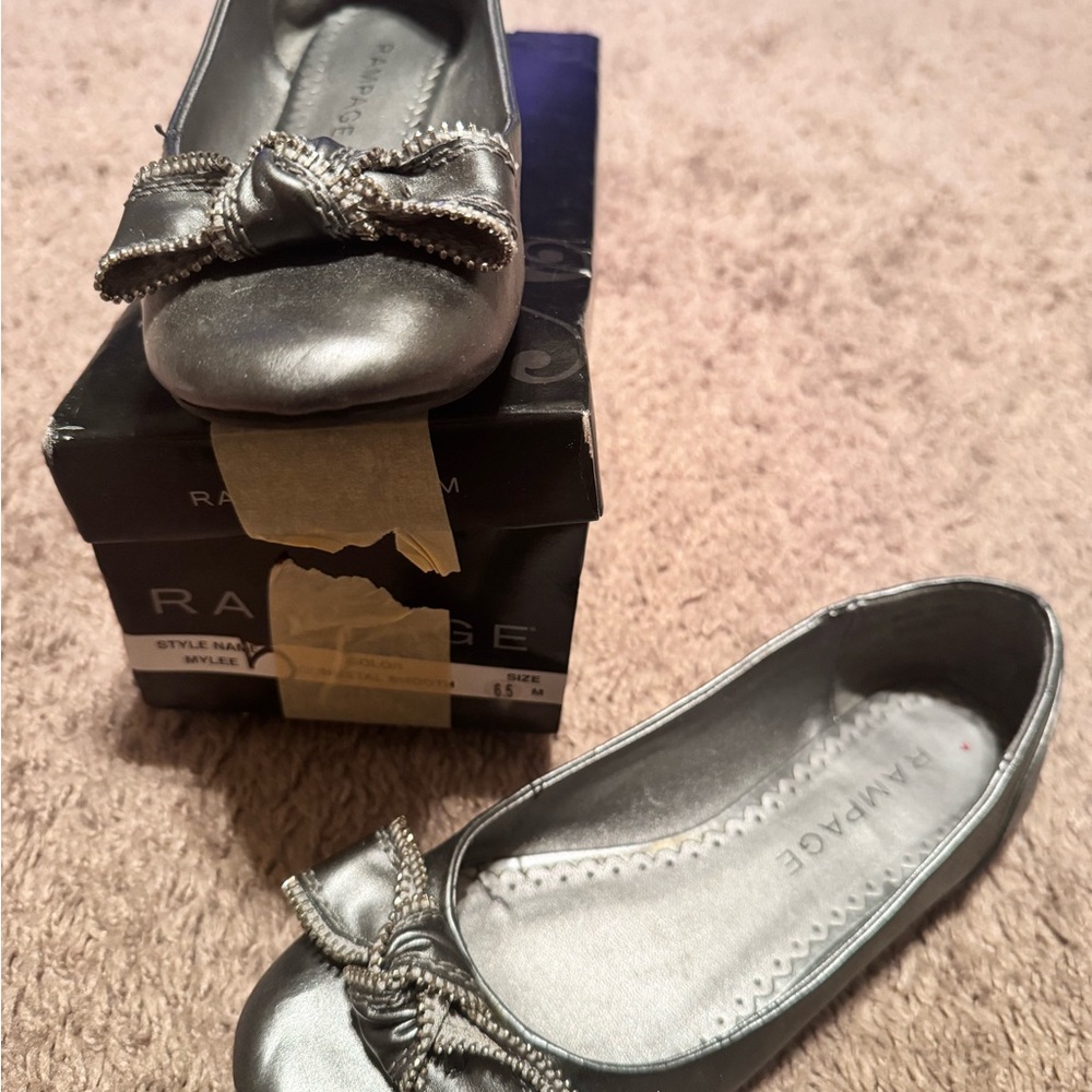 Rampage Metallic Silver Flats with Bow